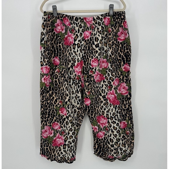 2-Pc NICK & NORA Leopard Print Roses 3/4 Ruffle Sleeves Capri Pajamas Sz XXL - Picture 6 of 12
